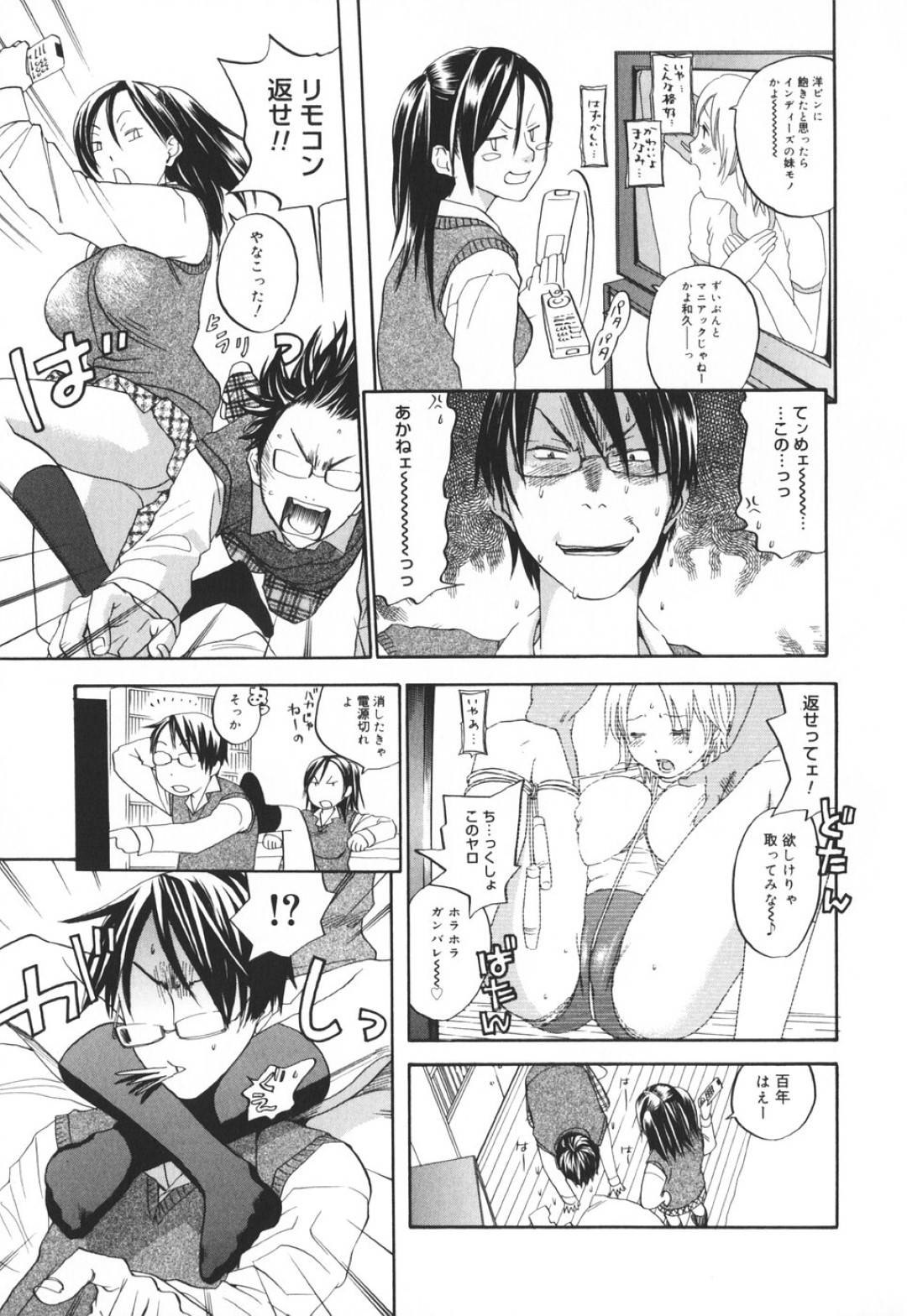 【エロ漫画】兄のAVを見たことがきっかけで兄とエッチな展開になってしまった妹JK…すっかり発情状態になった彼女は彼に身体を委ねて正常位やバックなどの体位で生ハメ近親相姦へ発展する！【米倉けんご:バカ双子】