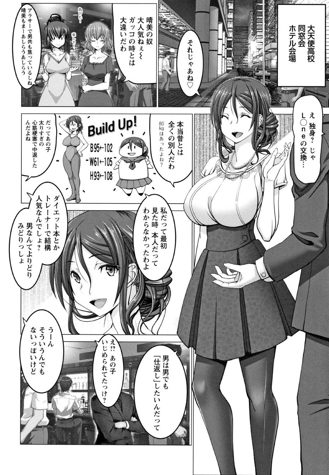 【エロ漫画】同窓会で再会した男に流されてNTRセックスしてしまうむっちり人妻…従順な彼女は生ハメ中出しで感じる！【大林森:同窓会でリベンジしたけどチ○ポには勝てなかったよ】